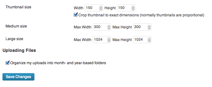 WordPress media settings.